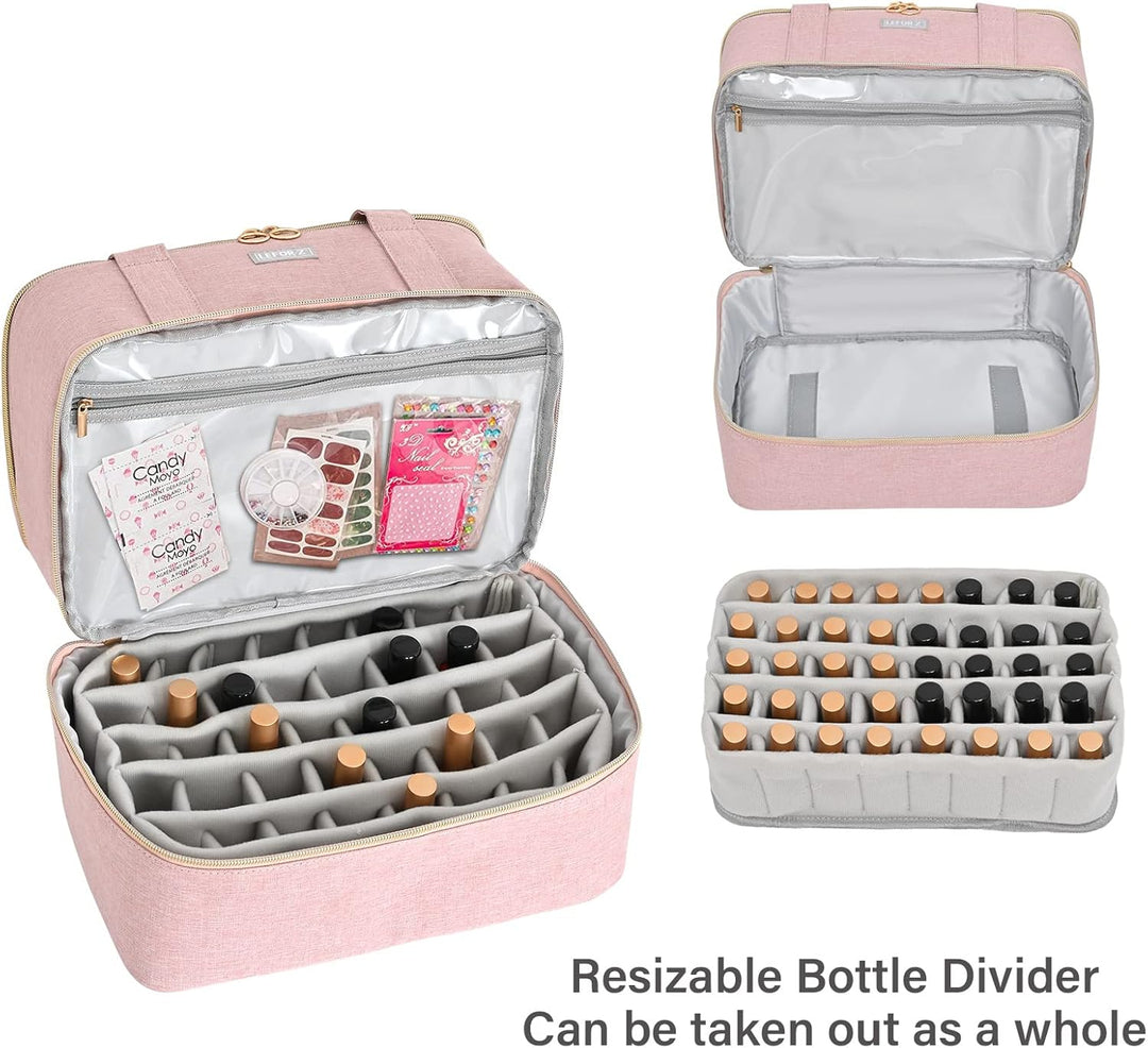 Nagellack Aufbewahrung Tasche,Doppelschichtige Nagellack Organizer für 40 Flaschen(15ml-0.5 FL.oz) u