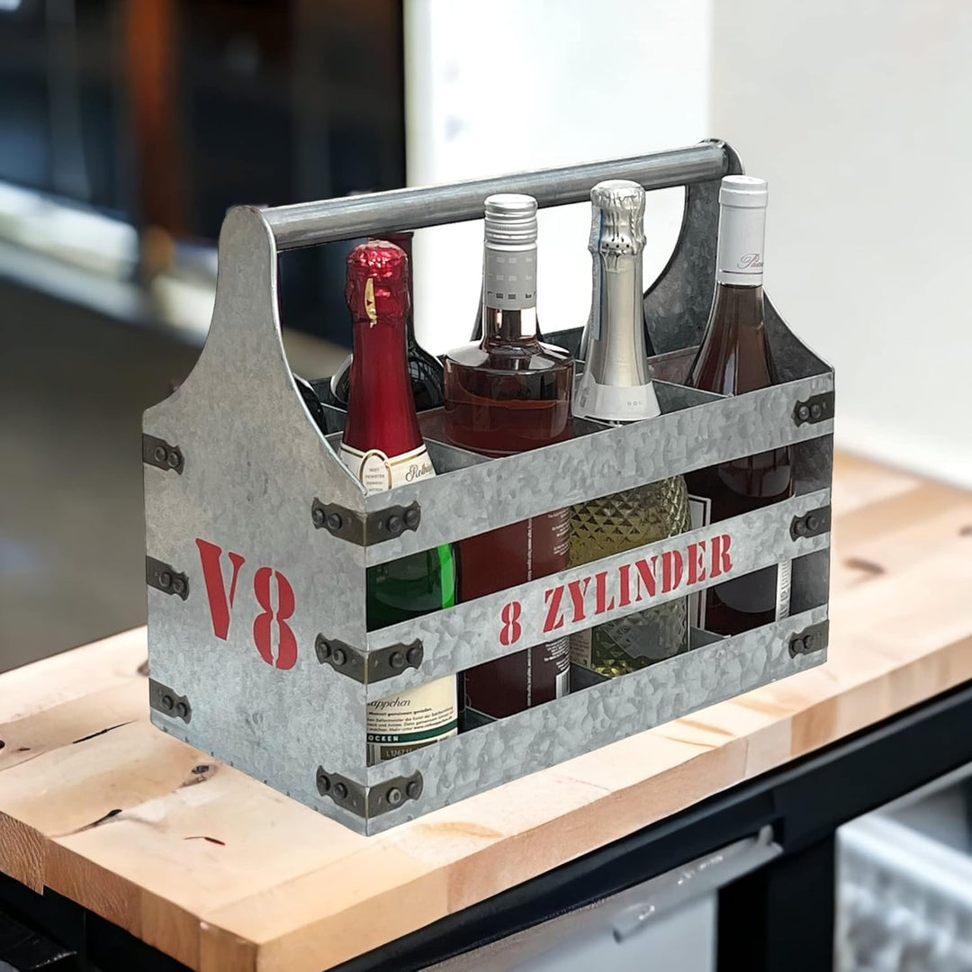 DanDiBo Weinträger Metall mit Öffner Flaschenträger 8 Zylinder V8 96404 Flaschenöffner Flaschenkorb