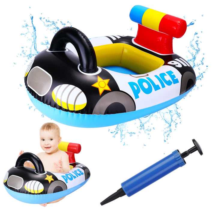 Pwsap Cartoon Baby Schwimmring,Streifenwagen Float Aufblasbar Schwimmhilfe Ring Mit Sitz, Doppelgrif