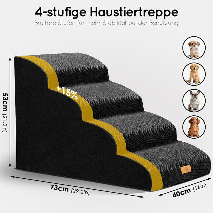 Hundetreppe für Kleine Hunde, 4 Stufen Haustiertreppe mit Abnehmbarem, Hochdichtem Schwamm Hunderamp