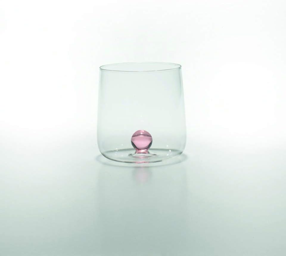 Zafferano Bilia Glasbecher - Handgemachtes Transparent Glas, Verziert mit bunter Glaskugel im Innere