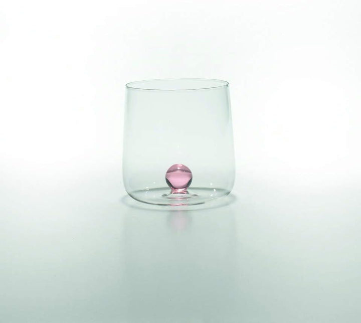 Zafferano Bilia Glasbecher - Handgemachtes Transparent Glas, Verziert mit bunter Glaskugel im Innere