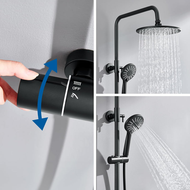 Auralum Duscharmatur Komplettset: Regendusche mit Thermostatarmatur, Höhenverstellbare Edelstahl-Dus