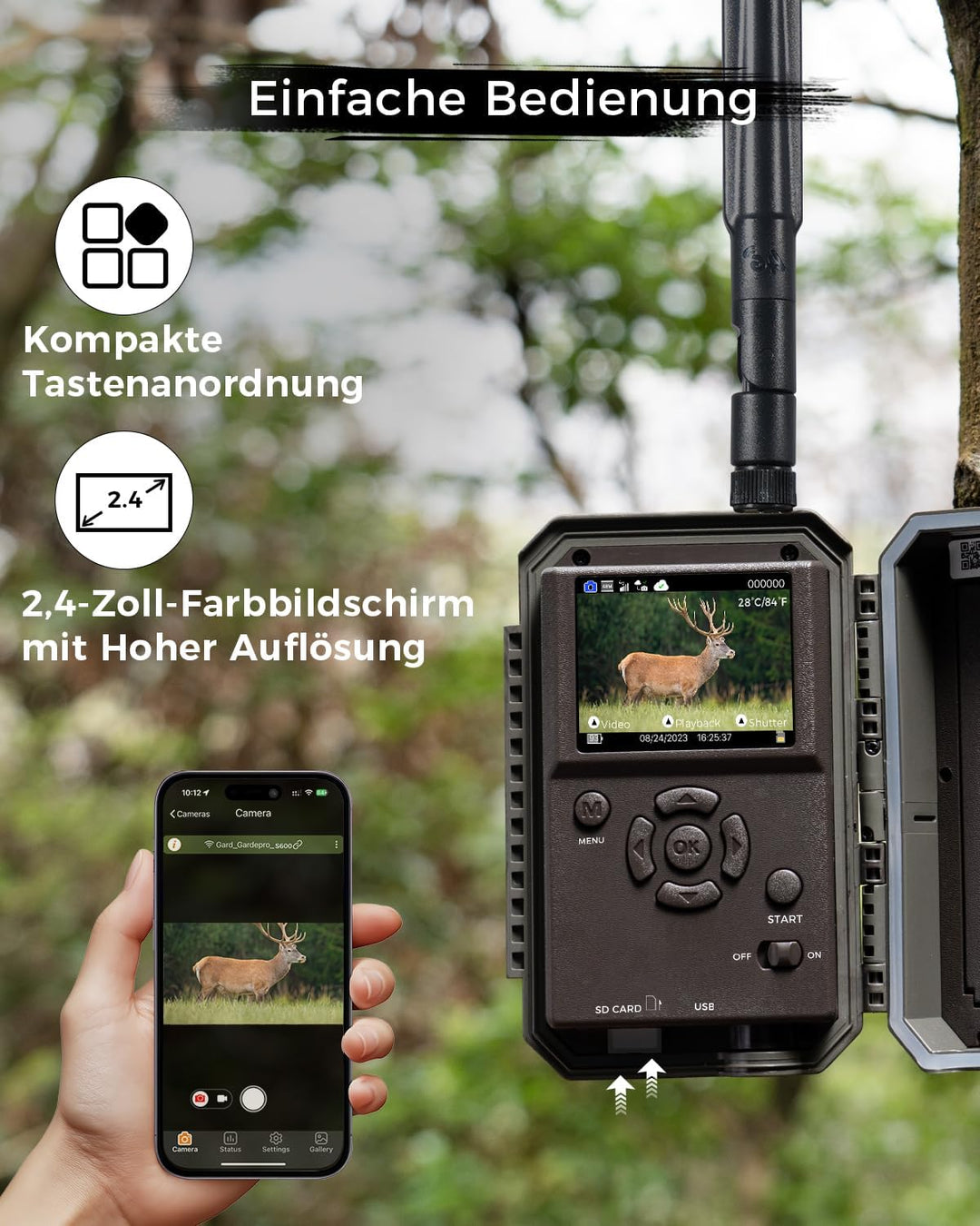 Meidase S600 4G LTE Wildkamera Handyübertragung App, Wildtierkamera mit Nachtsicht Bewegungsmelder,