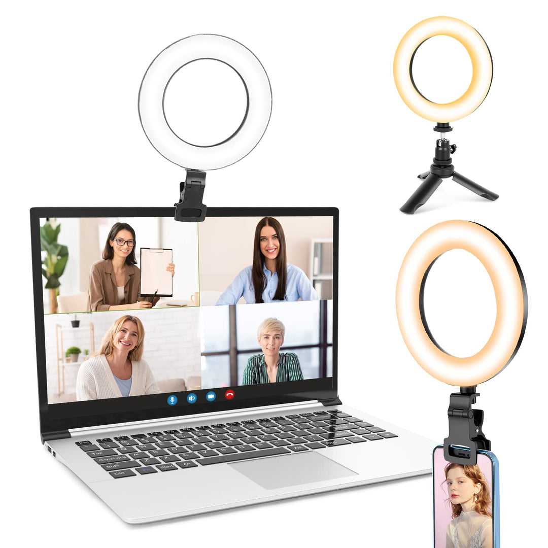UBeesize Ringlicht Laptop, 6''Ringleuchte mit Stativ&Clip, Videokonferenz Licht 5 Beleuchtungsmodi/5