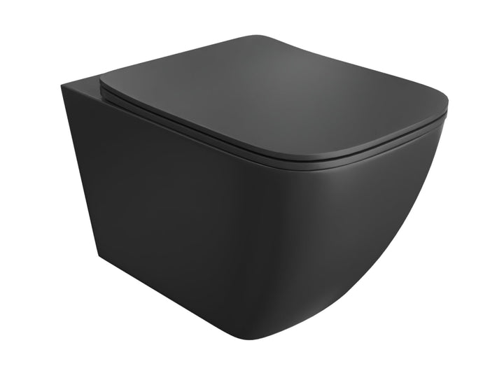 LAVITA Wand-WC Onil Black Hänge Toilette WC Sitz Toilettendeckel mit Absenkautomatik & Metallscharni