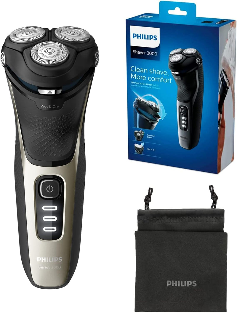 Philips Shaver Series 3000 - Elektrischer Nass- und Trockenrasierer für Herren mit ausklappbarem Tri