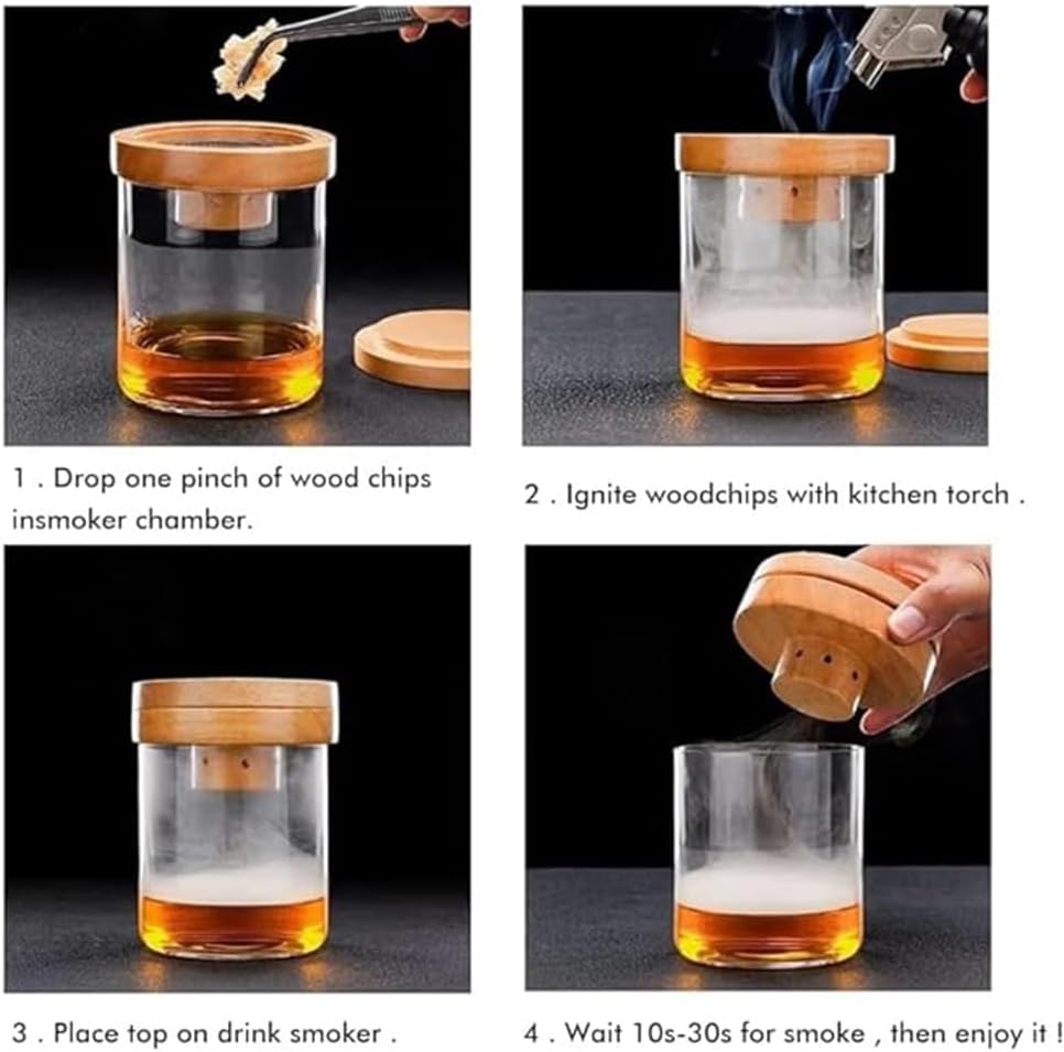 Cocktail-Räucherset mit 4 Holzspänen, Whiskey-Räucherset für Cocktails, Wein, Whiskey, Bourbon