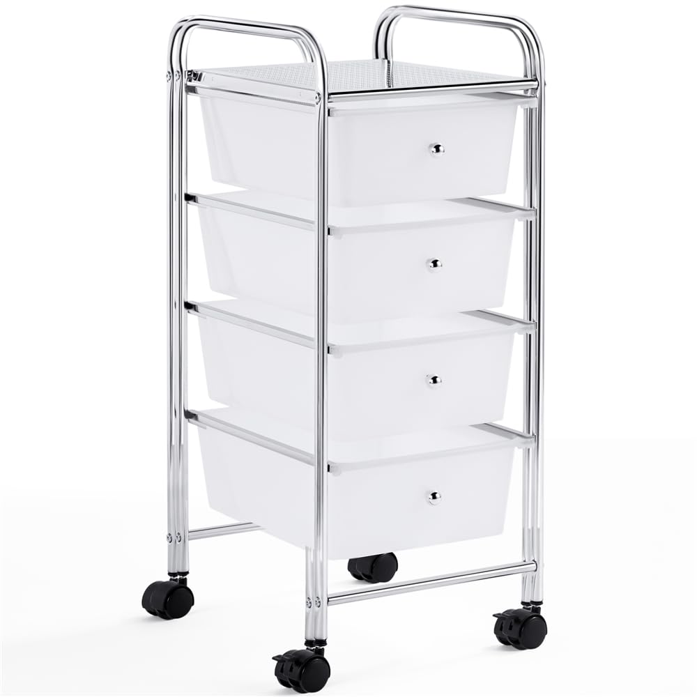 Yaheetech Küchewagen Rollwagen inkl. 4 Schubladen Allzweckwagen Küchen Organizer Servierwagen Trolle