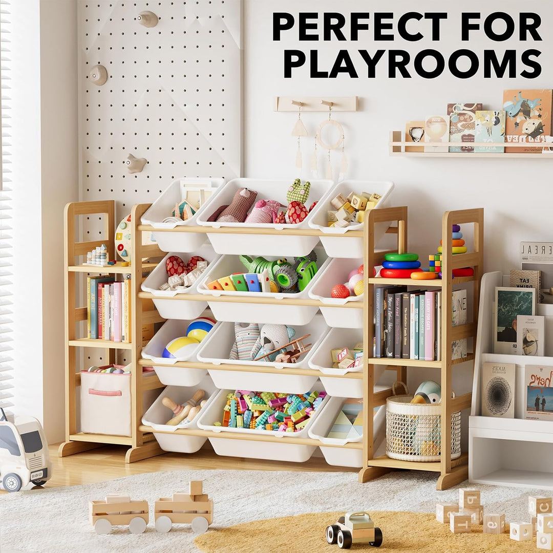 SpaceAid Spielzeug-Organizer mit 6 Regalen und 12 Behältern, Bücherregal/Bücherregal, Kinder-Mülleim