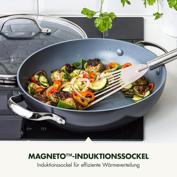 GreenPan Valencia Pro Harteloxierte Gesunde Keramik Antihaft 28 cm Bratpfanne mit Deckel, PFAS-frei,