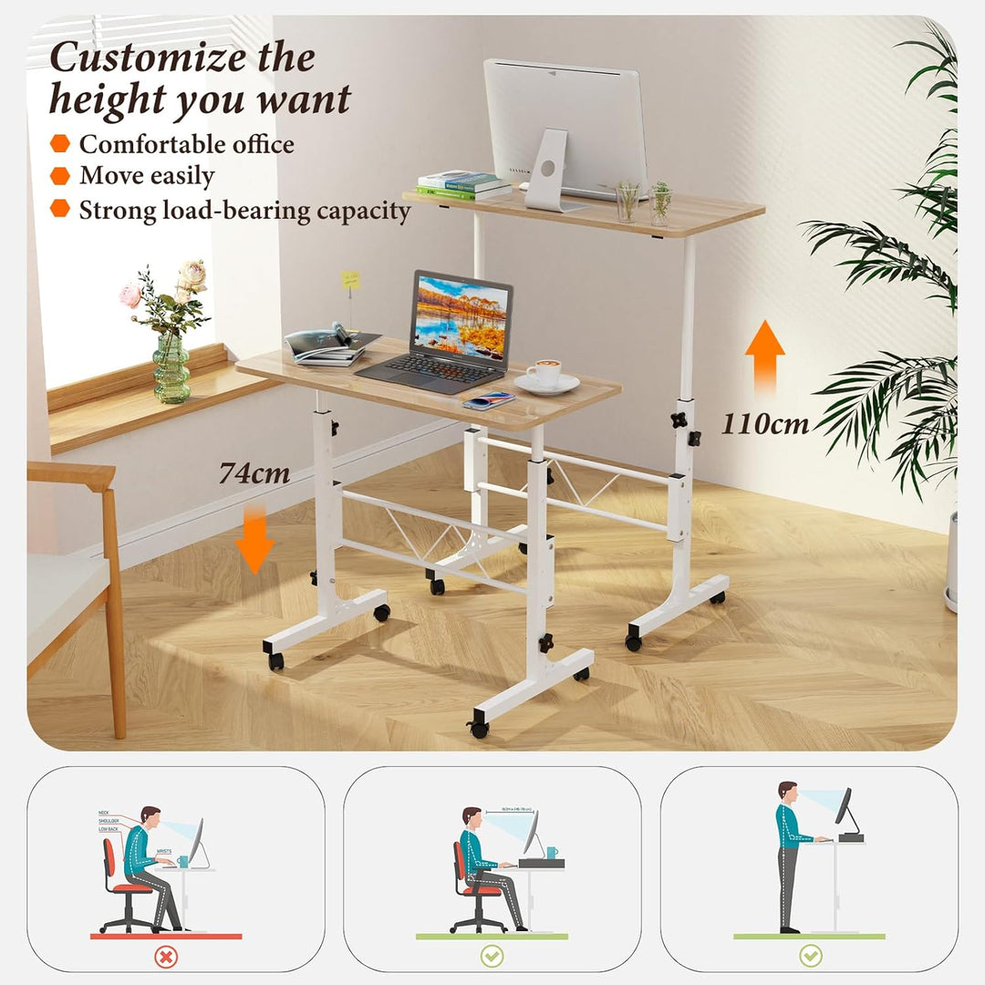 80x40cm Laptoptisch mit Rollen, Laptoptisch Höhenverstellbarer 69-110 cm, Computertisch Mobiler Steh