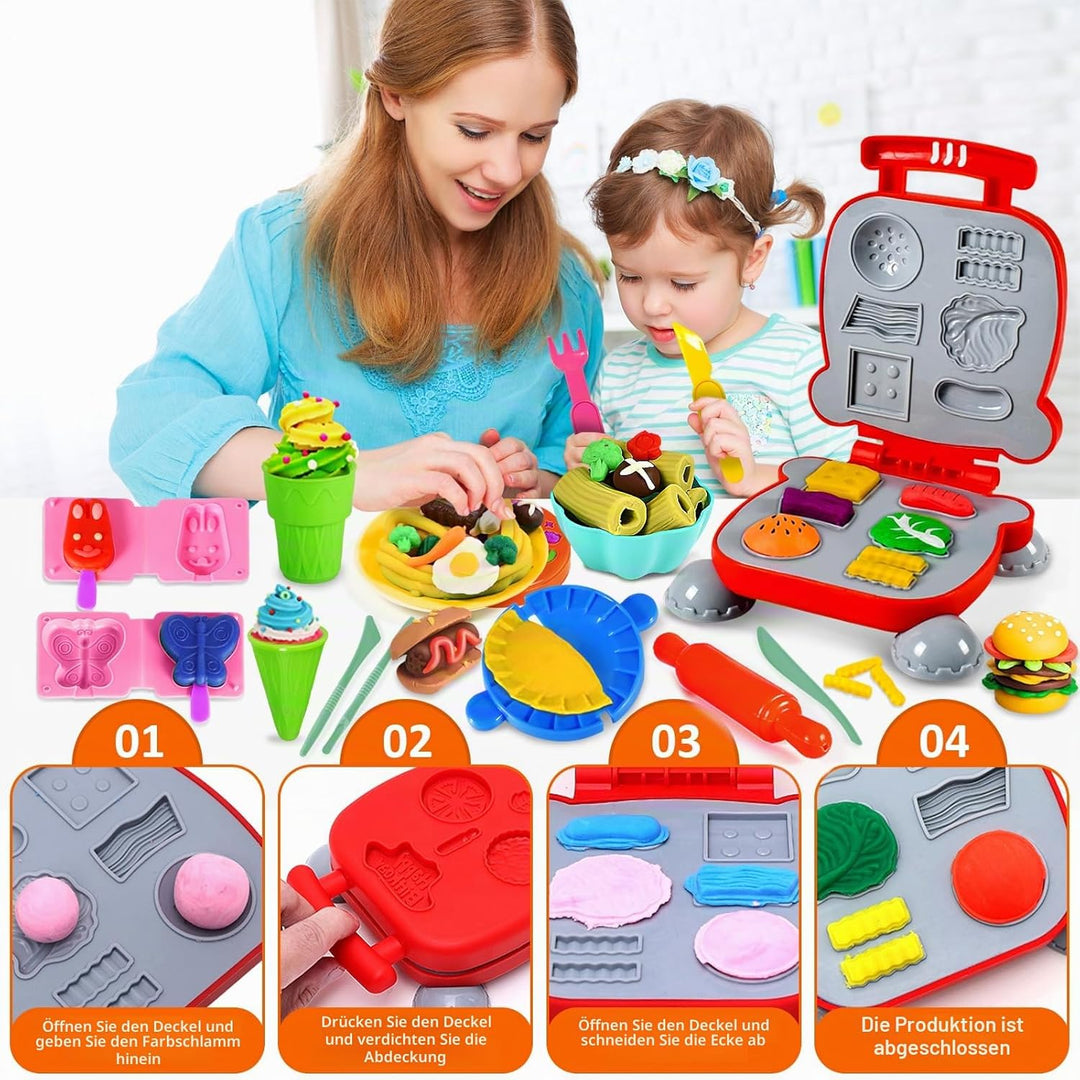 Knete Set Knetwerkzeug für Kinder,54 Stück Kitchen Creations Nudelmaschine Spielset Burger Eiscreme,