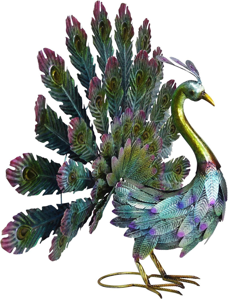 Metall Garten-Figur Pfau bunt 81 x 62cm Deko-Skulptur Gartendeko Tierfigur