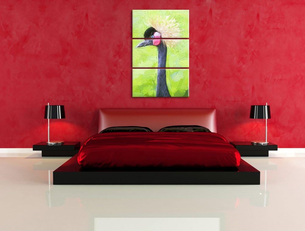 Kronenkranich im Seitenprofil Spezial 3-Teiler Leinwandbild 120x80 Bild auf Leinwand, XXL riesige Bi