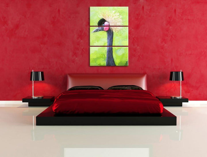 Kronenkranich im Seitenprofil Spezial 3-Teiler Leinwandbild 120x80 Bild auf Leinwand, XXL riesige Bi