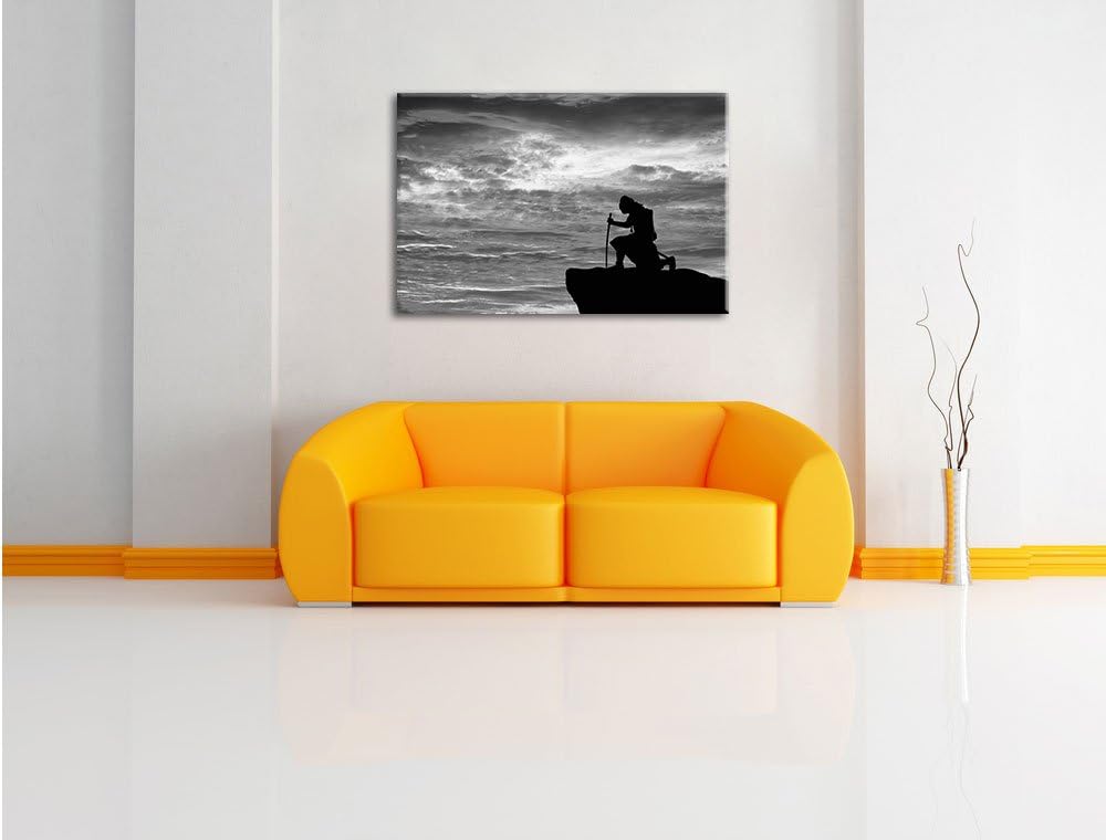 Pixxprint Samurai auf der Spitze des Berges als Leinwandbild/Grösse: 100x70 cm/Wandbild/Kunstdruck/f