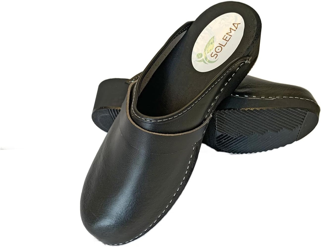 Solema Erik Lederschuhe Clog Pantolette Komfortschuhe Hausschuhe, Herren 43 EU Schwarz, 43 EU Schwar