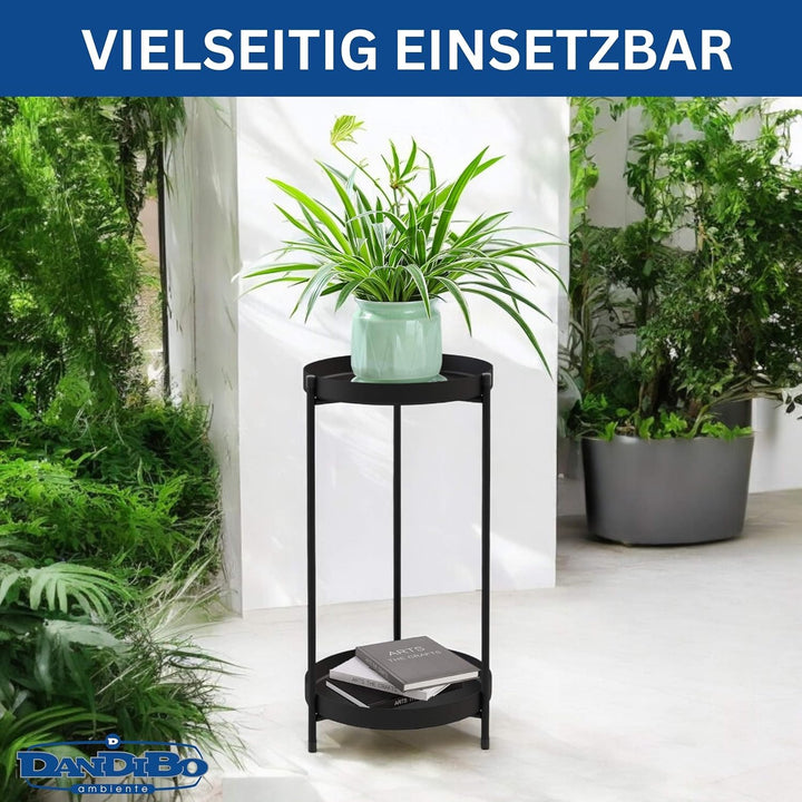 DanDiBo Blumenständer Metall Schwarz Rund 2 Etagen 52 cm 96583 Beistelltisch Blumenhocker Pflanzenst