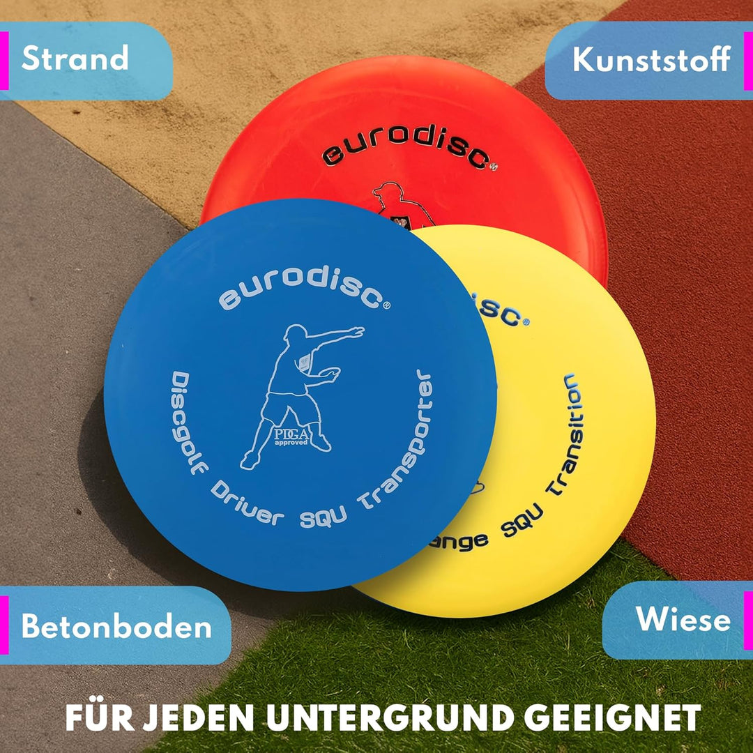 Eurodisc Disc Golf Einsteiger-Starterset SQU ROT Putter Midrange Driver PDGA approved