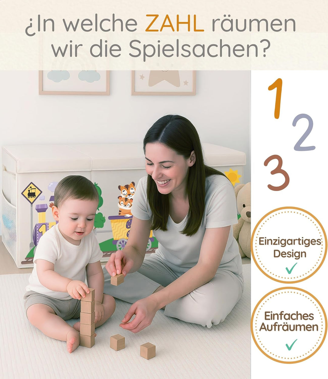 Spielzeugkiste Kinderzimmer XL mit Deckel, faltbare Aufbewahrungsbox für Spielzeug, Spielzeug Organi