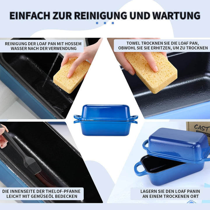 Gusseisen Brotbackform mit Deckel 22,96cm × 12,78cm,Bread Pans for Homemade Bread, Heavy Duty Loaf P