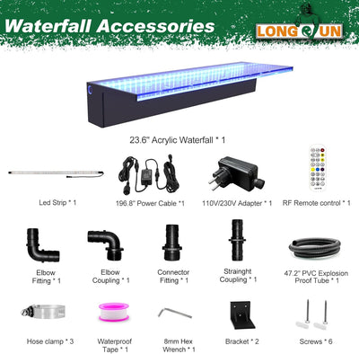 LONGRUN Wasserfall Überlauf APP Kontrolle Mehrfarbig LED-Licht Draussen Pool Brunnen, Acryl Wasser Ü