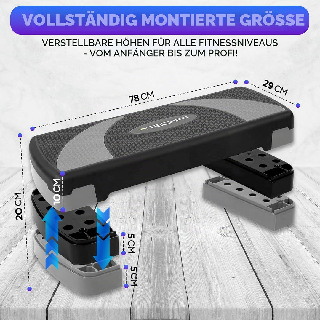 TechFit Aerobic Stepper, höhenverstellbar, rutschfeste Oberfläche, belastbar bis 120 kg, aus leichte