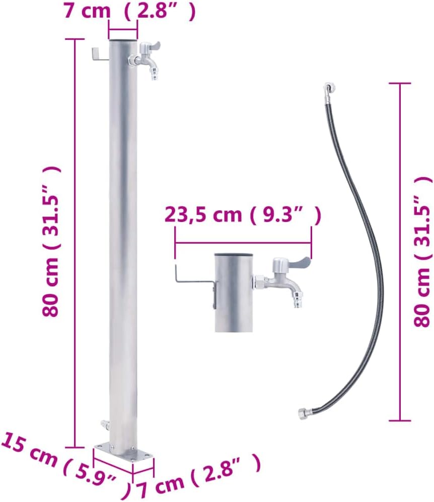 Tidyard Wassersäule Wasserzapfsäule Wasserzapfstelle Brunnen für den Garten 80 cm Edelstahl Rund 80