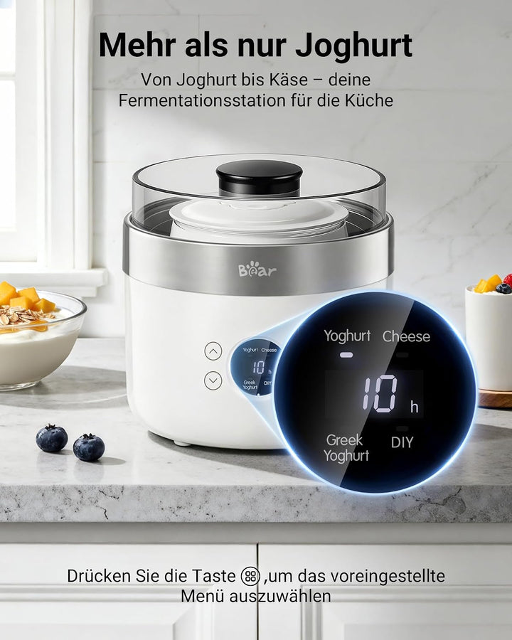 Bear Joghurtbereiter Joghurt- und Frischkäsebereiter, inkl. 4 Keramik Portionsbecher à 125 ml, 2 XXL