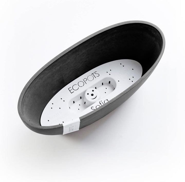 Ecopots Pflanzschale Sofia Dunkel Grau - 30 x 13 cm oval gross - Pflanzentopf aus Recycling Kunststo