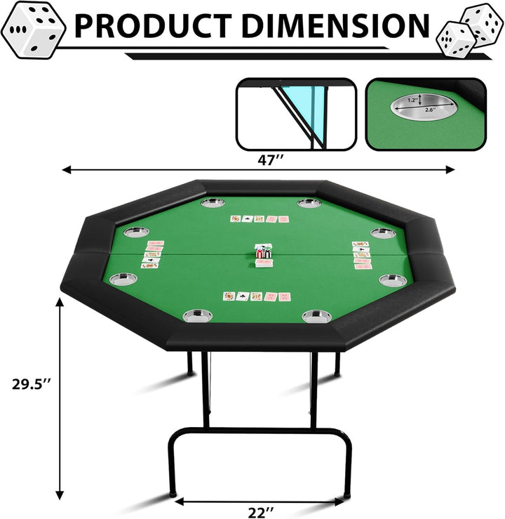 Pokertisch 8 Spieler Klappbar Achteckig Grün Casino Poker Tisch Achteckiger Spieltisch Mit Filzbezug