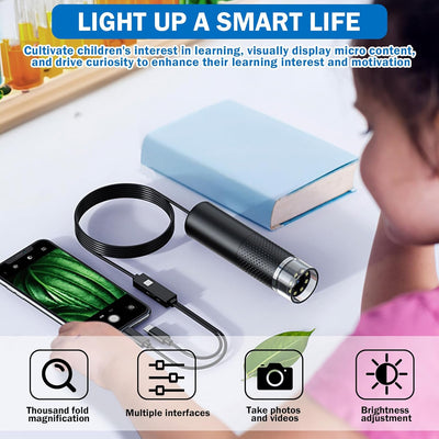 Handy Mikroskop, 10 Bis 200X USB Mikroskop, Taschenmikroskop, Lupe 200x Vergrösserung, Mikroskop Dig