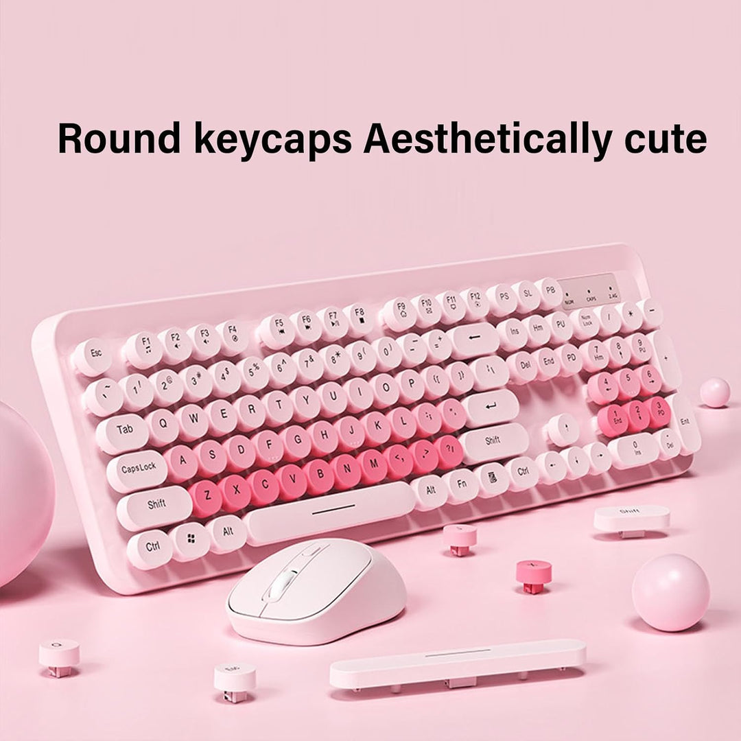 Kabellose Tastatur- und Maus-Kombination, 2,4 GHz Retro-Schreibmaschinenstil mit Runden Tastenkappen