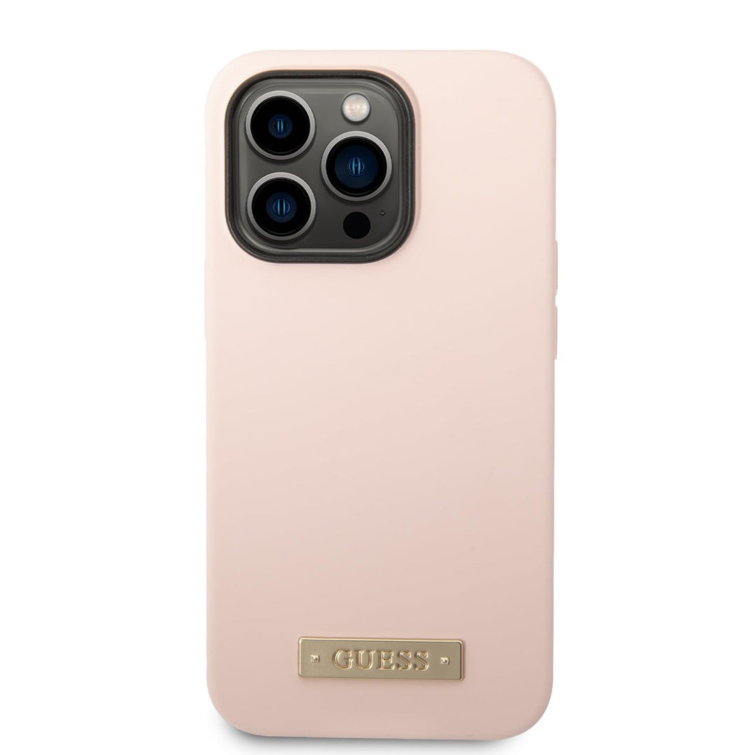 Guess GUHMP14XSBPLP hülle für iPhone 14 Pro Max 6,7" rosa/pink Hard case Silicone Logo Plate