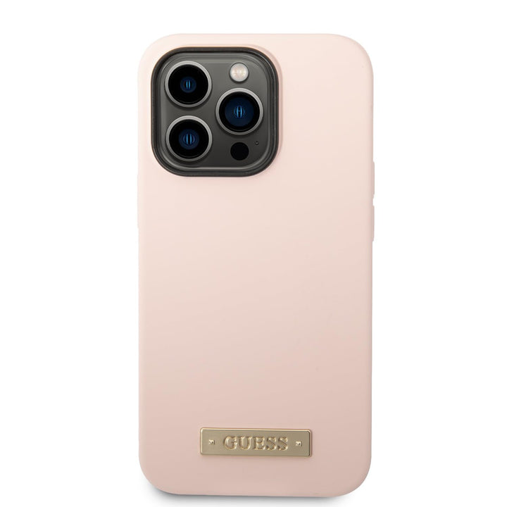 Guess GUHMP14XSBPLP hülle für iPhone 14 Pro Max 6,7" rosa/pink Hard case Silicone Logo Plate