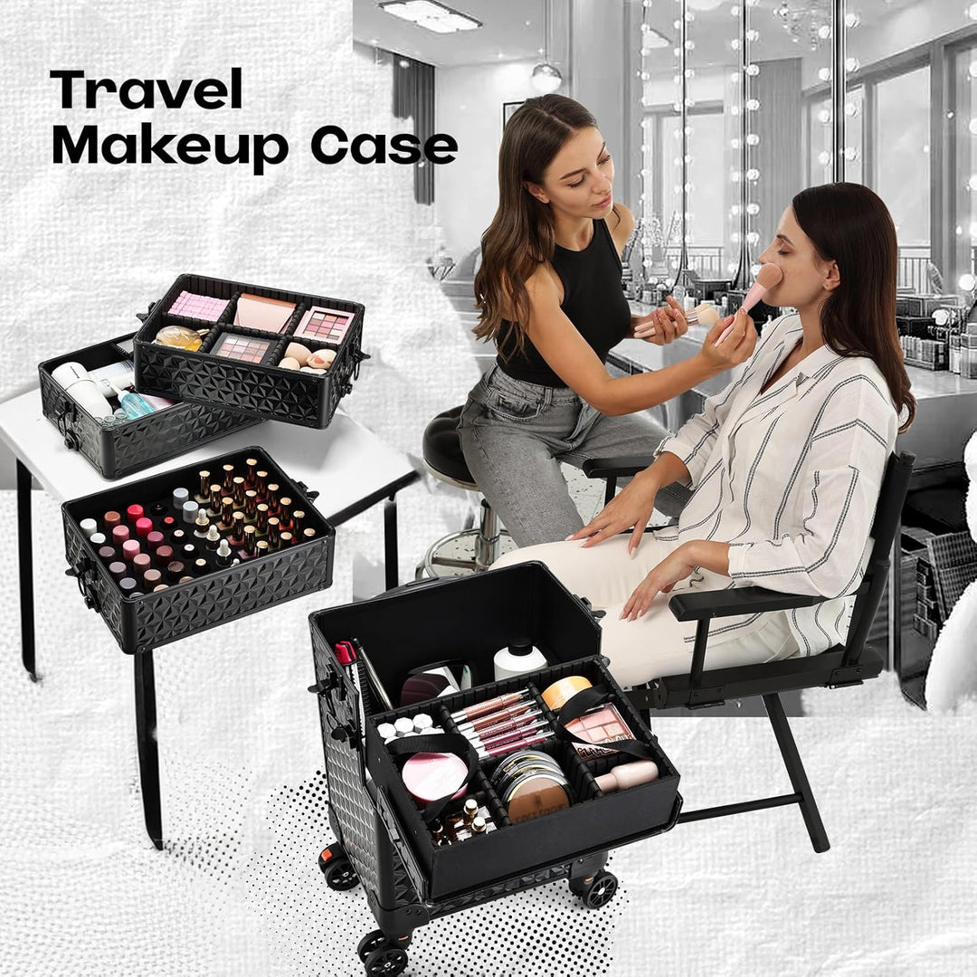 Kosmetik Trolley 5 in 1 Kosmetikkoffer Trolley Make up Koffer Gross Friseurkoffer mit Rollen Schmink