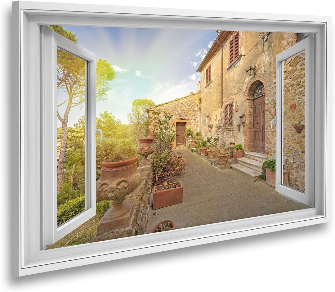 islandburner Bild auf Leinwand Fensterblick Strassen und Gassen in der schönen Stadt in der Toskana