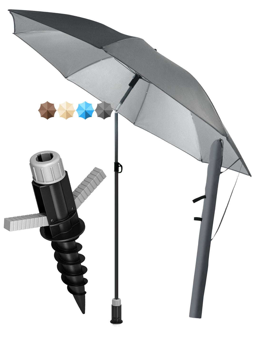 4smile Sunnyjoy Sonnenschirm Strand 3-IN-1 Set - Strandschirm windfest stabil, UPF 50+ Sonnenschirm