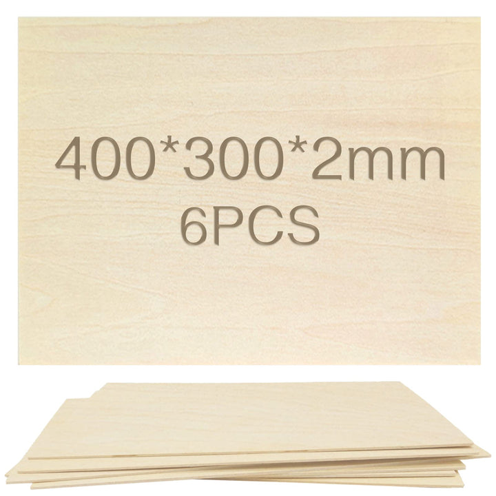 OWLKELA Lindenholz, 6 Stücke 400 * 300 * 2mm, Bastelholzplatten - Holzausschnitte zum Basteln, ideal
