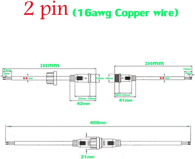 YETOR wasserdichte Anschlüsse,Male Female Plug LED Steckverbinder, 2Pin 2Core Waterproof IP68 Steckv