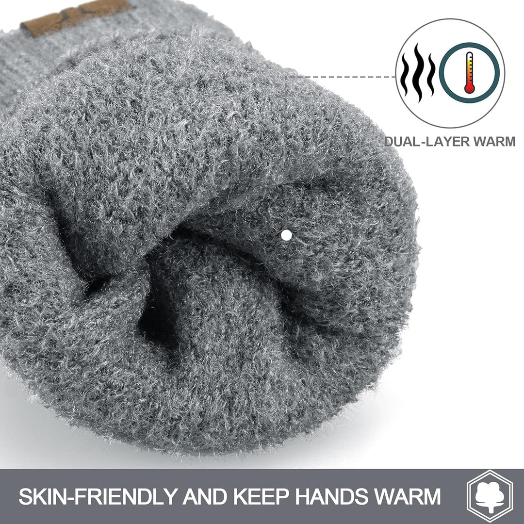 Damen Winter Warm Touchscreen Handschuhe Thermo Gestrickte Winterhandschuhe Doppellagige Strickhands