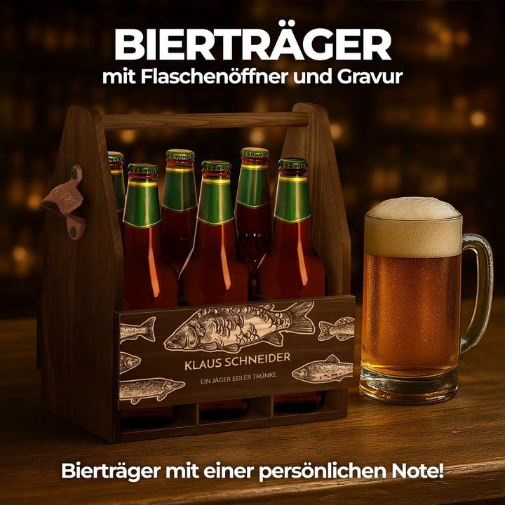 Murrano Bierträger für 6 Flaschen 0,5L mit Gravur - Männerhandtasche mit Flaschenöffner - Grösse: 25