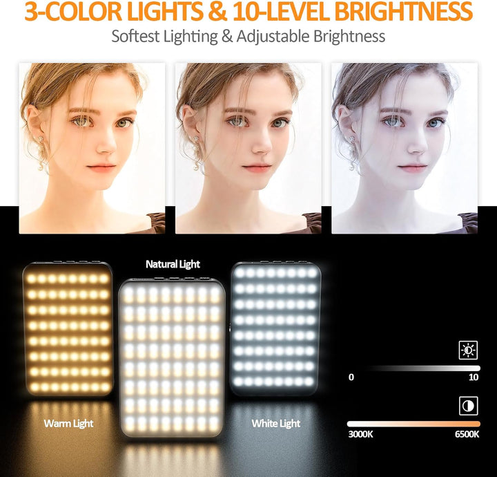 128LED Magnetisches Selfie Licht, 3000K-6500K 3 Lichtmodi Handylicht mit, 2000mAh Akku Videolicht mi