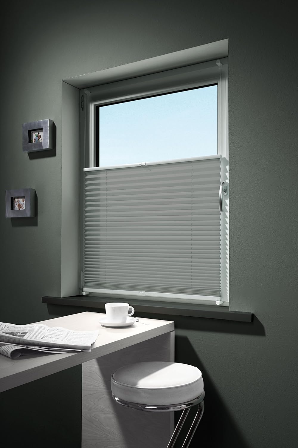 mydeco® 80x130 cm [BxH] in hellgrau - Plissee Jalousie ohne bohren, Rollo für innen incl. Klemmträge