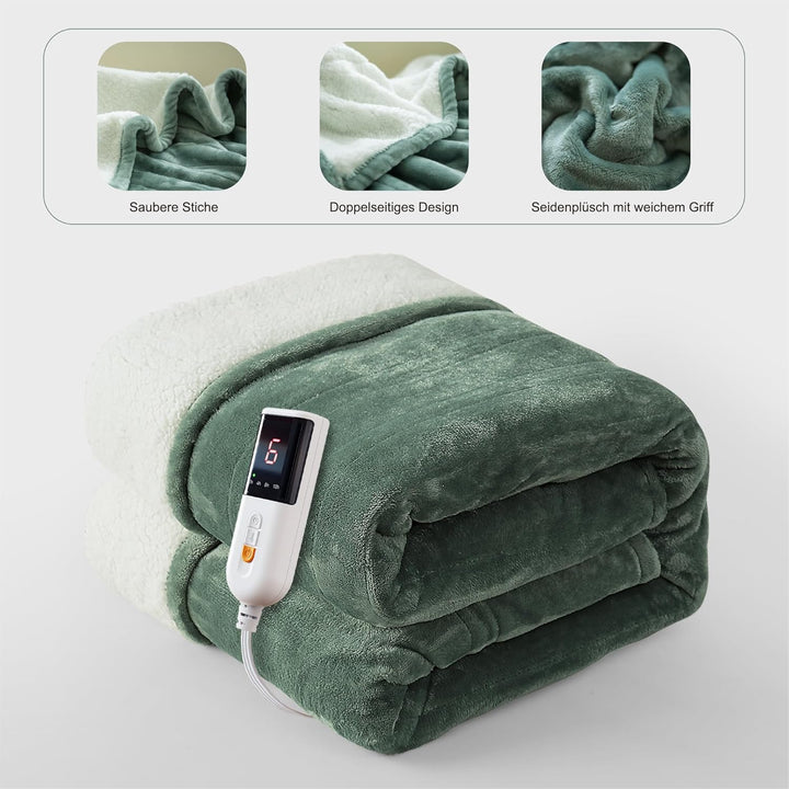 GOTCOZY Heizdecke 130x180 cm - Weicher seidiger Plüsch Wärmedecke Heizdecke 6 Heizstufen und 10 Stun