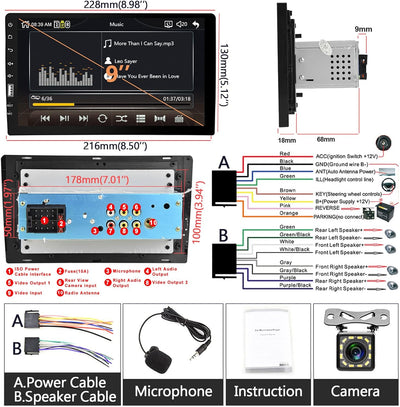 Autoradio 1 Din mit Apple Carplay Android Auto 9 Zoll Touchscreen Autoradio mit IOS/Android Mirror L