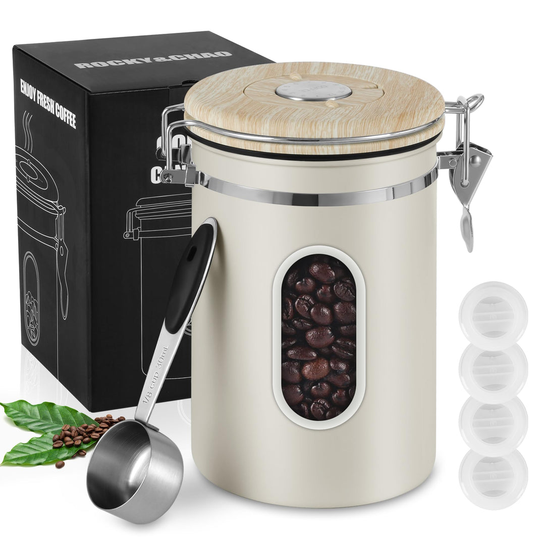 ROCKY&CHAO Kaffeedose Luftdicht aus Edelstahl 1,8L Kaffeebhnen Behälter 600g Vorratsdose für Tee Nüs