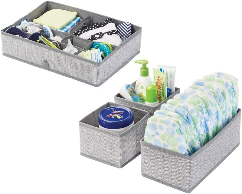 mDesign 2er-Set Kinderzimmer Aufbewahrungsbox aus Kunstfaser mit Fischgrätmuster – Stoff Aufbewahrun