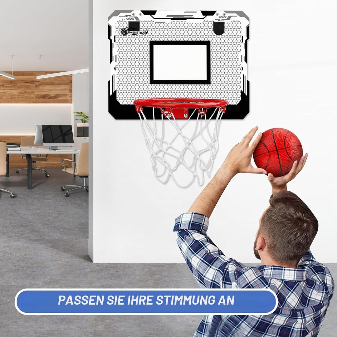 Indoor Basketballkorb Set mit 4 Bällen für Kinder Erwachsene, Basketball hängen an der Tür für Zimme